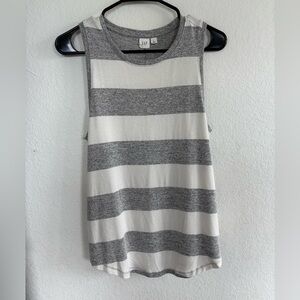 GAP Women's Gray and Cream Striped Knit Tank